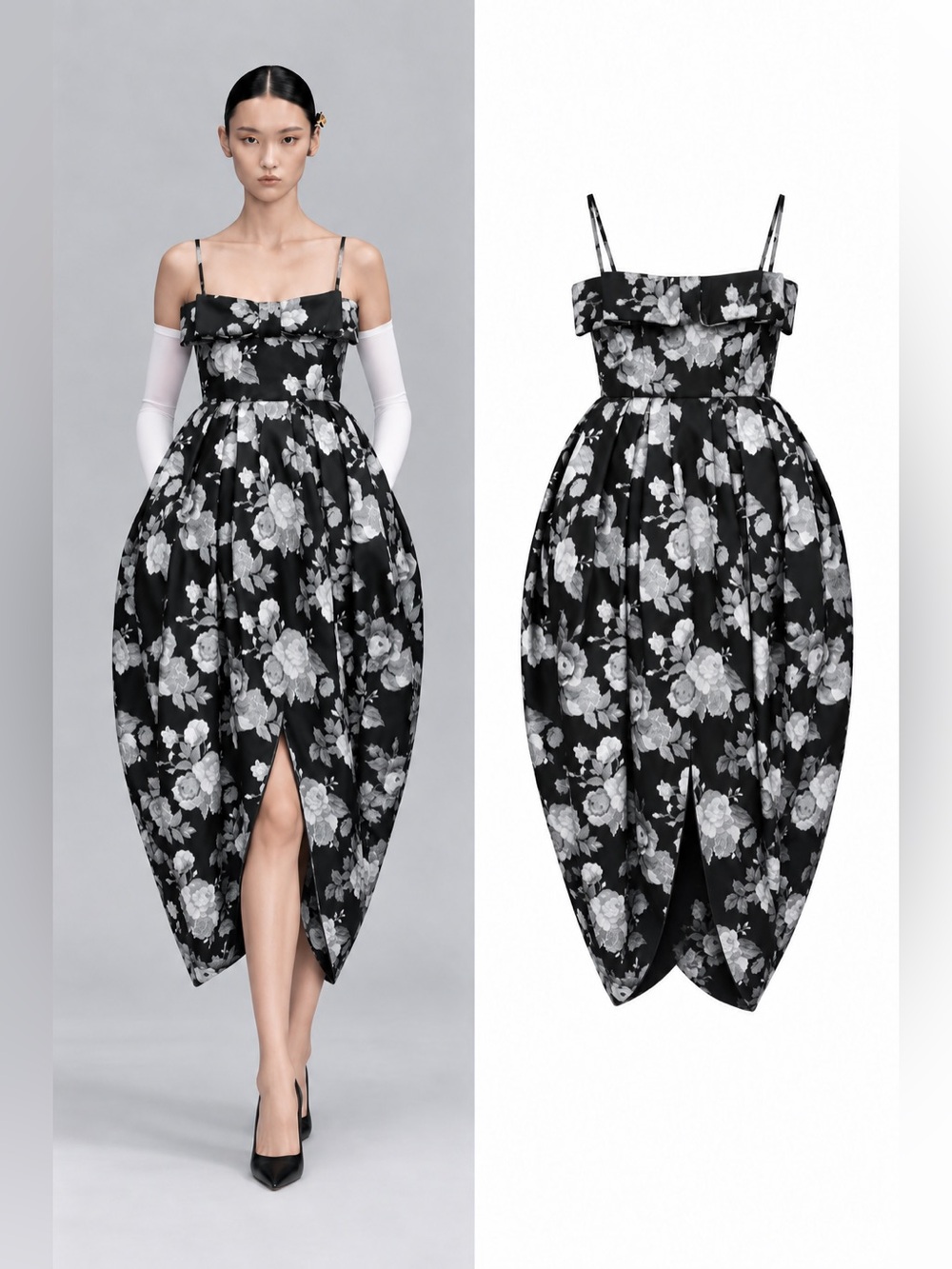 New! Ming Ma Floral Jacquard Cocoon Midi Dress Size 2 $990 Runway